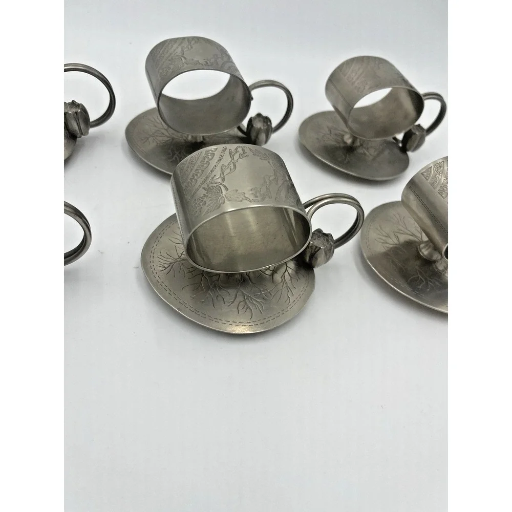 Set of 6 Reproduction of‎ Antique Metal Water Lily Napkin Rings